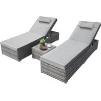 3 PCS Rattan Sun Lounger Garden Furniture Set Side Table Outdoor Day Bed Recliner Chair
