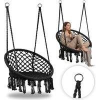 Boho Hanging Chair Swing, Black, Steel Frame, 120kg Capacity
