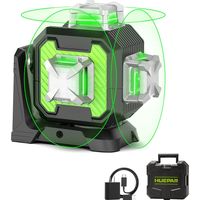 Huepar SE13CG 3x360° Green Laser Level, Self-Levelling Cross Line Laser with 4400mAh Rechargeable Battery, Pulse Mode, Magnetic Bracket, IP54, Hard Carry Case