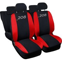 Lupex shop - Coprisedili Auto Compatibili per 208, Made In Italy, set di copri sedili anteriori e posteriori con copri poggiatesta incluso, tessuto poliestere, colore - Nero\Rosso