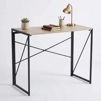 FurnitureR Folding Computer Table, Small Space Foldable Desk, MDF & Metal Frame, Portable Desk for Home Office, Writing Workstation for Living Room, Bedroom, Dormitory, 100x50x75.5cm, Roman Oak