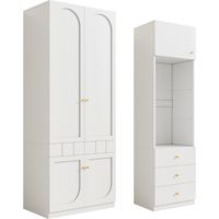 CAIziEnsemble d'armoire, armoire à 2 portes + vitrine, ensemble de meubles de chambre, meuble de rangement pour chambre, armoire laquée + armoire de rangement, ensemble de meubles blanc, 80×50×200 cm,