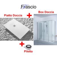 Receveur de Douche 95X165 cm Ligne Vulcano Blanc + Cabine de Douche 95X165 cm Avec Un Verre Fixe et Ouverture Centrale avec 4 Cristaux - FRASCIO