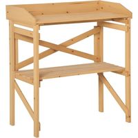Table de jardin pour plantation avec étagère en bois marron clair, dimensions 80 × 40 × 84 cm