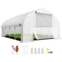 Serre tunnel professionnelle 12 m² 400x300x200 cm en PE 140 g/m² avec 8 fenêtres et porte blanche pour grande culture potagère