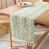 Tischläufer aus Leinen mit Quasten – Waschbare Tischdekoration für Möbel, Weihnachten, Partys, Küche, Couchtisch, Feiertage, Geburtstage und Restaurants (180 x 33 cm, grün)