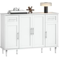 Buffet élégant avec 2 tiroirs et 3 placards à étagères réglables. En bois. 120 x 38 x 86 cm. Blanc.