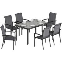 Set da Esterno 7pz con Tavolo da Giardino a 2 Sezioni e 6 Sedie Impilabili in Texteline, Grigio
