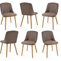 Goeurvant Chaises de salle à manger modernes avec coussin d'assise épais, dossier ergonomique et pieds en bois, Style et confort réunis - Lot de 6 - Marron - Lin