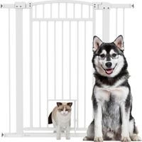 Pawhut – Barrière de sécurité pour chien 106 cm – Largeur ajustable 76-104 cm – Acier massif – Système de double verrouillage – Porte intégrée pour chat