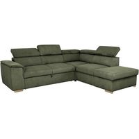 Canapé d'angle convertible réversible - 5 places - DAYTONA - Velours Kaki - Coffre de rangement - L260 x H94 x P216 cm