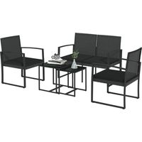 Set da giardino 2 sedie divanetto 2 tavolini cuscini piano vetro nero