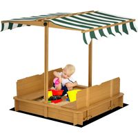 Arenero Infantil con Toldo Ajustable en Altura 2 Bancos y Respaldos Desmontables para Patio 106x106x115 cm Natural