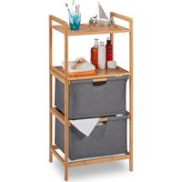 Relaxdays – Etagère de salle de bain 2 étagères ouvertes – 2 corbeilles en tissu – Bambou naturel et gris – Dimensions 96x44x34 cm