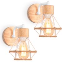 2PCS Retro Wall Light Vintage Iron And Wood Wall Lamp Retro Cage White Indoor Wall Lamp For Living Room Bedroom Kitchen