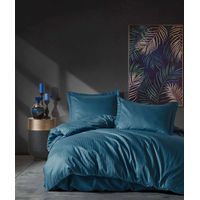 Bettwäsche - 1 Bettbezug 140 x 200cm + 1 Kissenbezug 60 x 60 cm - Satin - Gestreift Blau
