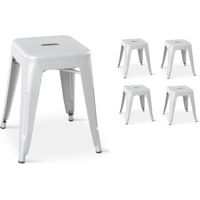 Set mit 4 mattweißen Metallhockern im Industriestil - Höhe 46 cm