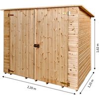 Habrita – Abri mural en épicéa massif 16 mm – Rangement vélos, scooters, motos – Toit en feutre bitumé – Dimensions 2,20 x 1,25 m