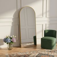 173x63 cm miroir sur pied lisse arqué, à poser au sol, grand miroir mural avec cadre en métal, miroir de sol pour chambre, dressing, salon - Doré