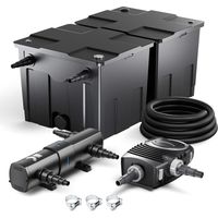 SunSun Komplettset: CBF-350B Teichfilter bis 60000 L Teichfilteranlage Durchlauffilter, NEO10000 Teichpumpe 10000l/h 80W, CUV-224 Teichklärer 24W, 10m Teichschlauch 38 mm, Schlauchschellen W1 44-47mm