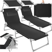 Lot de 2 transats pliables acier 4 positions coussin polyester noir