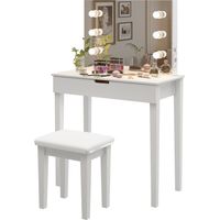 Set da toeletta con sgabello, ampio specchio, scrivania con luci a luminosità regolabile, 6 lampadine e porta USB, per camera da letto, 125 x 80 x 40 cm, bianco