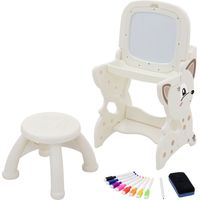 Kinder Maltisch mit Whiteboard & Hocker – 3-in-1 Staffelei Set für Kinder ab 3 Jahren – stabiler Lern- und Maltisch im Tierdesign – inkl. Stifte & Schwamm, leicht zu reinigen