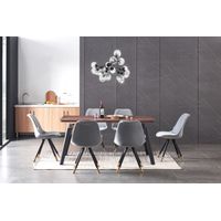Cosmo LUX Sofia Dining Set - a Walnut Wooden Dining Table and Set of 6 Light Grey Velvet Dining Chairs - Dining Room Kitchen
