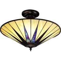 Interiors Dark Star - Plafoniera da soffitto a 3 luci grande, nera, vetro stile Tiffany, attacco E27