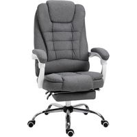 Vinsetto Bürostuhl Ergonomischer Schreibtischstuhl mit Armlehne, Fußstütze, Höhenverstellbarer Drehstuhl mit Leinenoptik, Gepolstert Computerstuhl, Grau