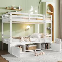 Lit superposé pour enfants,lit de camp avec porte-chaussures et casiers,lit divisé en 2 lits simples,lit pour enfants,lit simple,blanc,90x200cm.