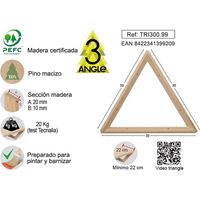 Équerre triangle en pin massif PEFC 30 cm – Charge maximale 20 kg – Pour étagère de 22 cm minimum – Section bois 20 x 10 mm – Astigarraga