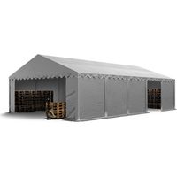 TOOLPORT Lagerzelt 5x10 m Industriezelt Unterstand PVC Plane 750 N grau mit Bodenrahmen und Dachverstärkung