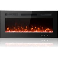 40-Inch Stylish Ultra-Thin Low-Noise Electric Fireplace,12-Colour Adjustable Breathing Flames, Recessed, Free-Standing or Wall-Mounted, with Glass Touchscreen, Remote Control, and Crystal & Log Kits
