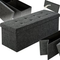 Banc tabouret coffre de rangement pliable polyester gris foncé