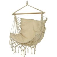 GLOUPIE Amaca Sospesa A 2 Posti Bibi In Crema E Intreccio In Corda Di Cotone Con Supporto In legno, L 130 x P 30 x H 100 Cm