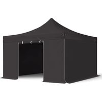 4x4 m gazebo pieghevole PVC ignifugo con laterali, PREMIUM acciaio, nero