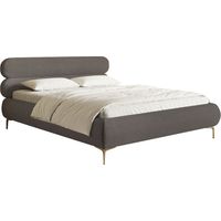 Selsey Roule Cord – Polsterbett 140x200 mit Bettkasten, Cordstoff und goldfarbenen Füßen, Grau