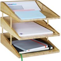 Relaxdays – Corbeille à papier empilable en bambou – 3 niveaux pour documents A4 – Rangement bureau naturel – Dimensions 26,5 x 25 x 34 cm