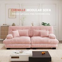 Canapé d’angle modulable luxueux – En L, canapé‑lit profond, pouf, velours côtelé chenille rose – Douceur et élégance rosée