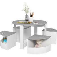 Set con Tavolo per Bambini e 4 Sgabelli Salvaspazio con Vano Contenitore in Legno, Grigio