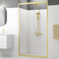 Aurlane – Porte de douche coulissante 120x200cm – Profilés or brossé – Verre trempé 6mm – Large ouverture 49cm – Installation réversible