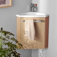 Mob-In – Meuble lave-mains d'angle compact – Vasque en résine – Installation réversible – Rangement intégré – Pour WC et petites salles de bains