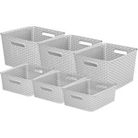 Curver My Style Rectangular Storage Basket Bundle, 3 x Medium 3 x Large, Grey