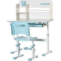 Set scrivania e seat bambini 3 anni regolabile, tavolo inclinabile 60°, cassetto, ripiani bleu