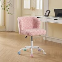 Chaise de bureau pour fille en fausse fourrure de lapin, de coiffeuse pivotante et réglable, bureau chambre, bureau rose
