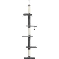 PAWZ Road Arbre à Chat du Sol au Plafond, 5 Niveaux avec Poteaux Griffoirs en Sisal, Hauteur Réglable 238-275cm, Gris