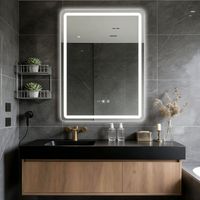 Badspiegel - 60×80cm, beschlagfrei, LED-Beleuchtung vorne und hinten, helles weißes Licht, Spiegeloberfläche mit Zeit- und Temperaturanzeige