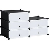 Scarpiera modulare salvaspazio 6 scatole plastica PP acciaio, nero trasparente, 49x36,5x108 cm