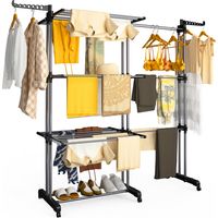 Vounot – Séchoir à linge extensible 4 niveaux – étendoir vertical pliable 190x64x170cm – charge max 45kg – métal et polypropylène – noir gris